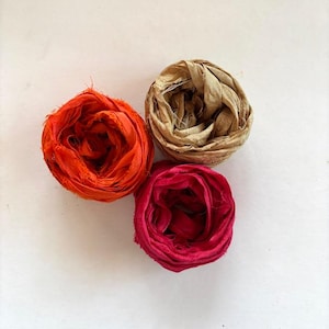 Recycled Sari Seidenband - Seide Sari Band - Orange, Khaki, Dunkelrot - je 5 Meter, insgesamt 15 Meter