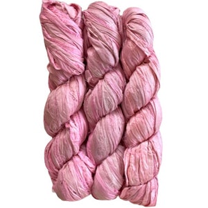 Silk Sari Ribbon Recycled Sari Silk Ribbon Khaki & Pink, 5 Yards Each, 10 Yards Total image 2