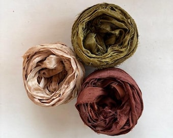 Sari Seidenband - Sari Seidenband - Sand, Oliv & Braun, 5 Meter Stück, 15 Meter insgesamt