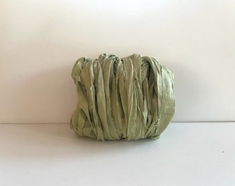 Recycled Silk Sari Ribbon - Sage Green Sari Silk - 10 Yds Journaling Ribbon