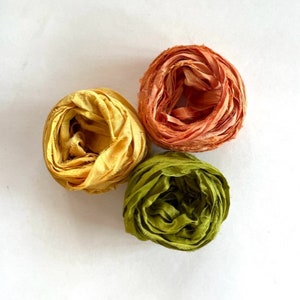 Recycled Sari Seidenband - Sari Seidenband Meterware - Goldrute, Terra Cotta & Hell Olive, 5 Meter Stück, 15 Meter Insgesamt