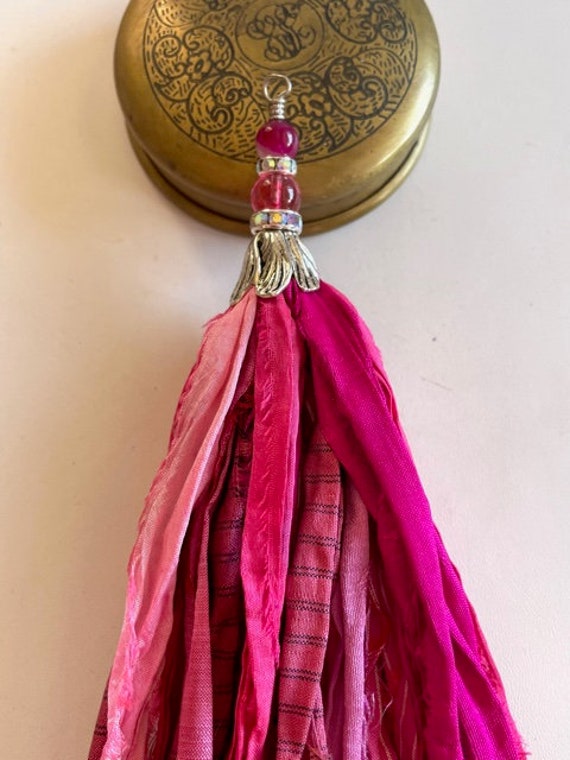 Recycled Sari Silk Tassel Necklace Bright PinkSilk Tassel | Etsy