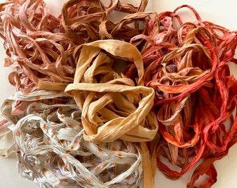 Sari Silk Ribbon - Recycled Silk Sari Ribbon - Multi Fall Colored Sari Ribbon - Sari Silk Remnants