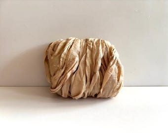 10 Yards Sari Silk Ribbon - Recycled Sari Silk Ribbon - Sand Sari Ribbon