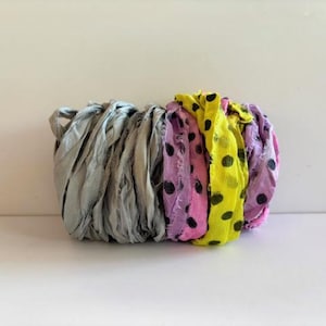10 Yards Sari Silk Ribbon - Recycled Sari Silk Ribbon - Gray & Tie Dye, 5 Yards Each Color