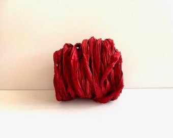 Silk Sari Ribbon - Recycled Sari Silk Ribbon - Dark Red Sari Ribbon, 10 Yards