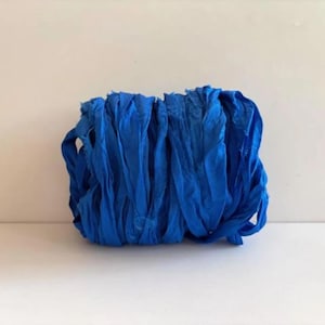 Royal Blue Silk Sari Ribbon - Recycled Sari Silk, 10 Yards Journaling Ribbon