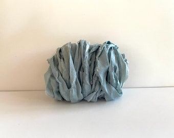 Light Blue Silk Sari Ribbon - Recycled Sari Silk, 10 Yards Journaling Ribbon