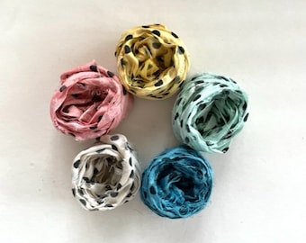 Silk Sari Ribbon Yardage - Recycled Sari Silk - Dot in 5 Colors, 2 Yds, Each, 10 Yds Total, Dotted Sari Ribbon