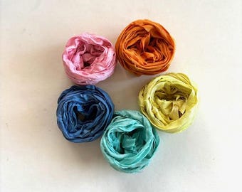 5 Color Sari Silk Sampler - Recycled Silk Sari Ribbon - 5 Pastel Colors, 2 Yds Each, 10 Yds Total
