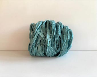 Recycled Sari Silk Ribbon - Silk Sari Ribbon - Light Teal, 10 Yards Journaling Ribbon