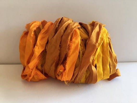 10 yards Recycled Sari Silk Ribbon Yarn orange brown 10 yards Recycled Sari Silk Ribbon Yarn orange brown