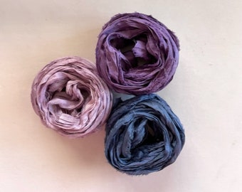 Sari Silk Ribbon - Recycled Silk Sari Ribbon - Iris, Grape, Dusty Navy, 5 Yds Each, 15 Yds Total