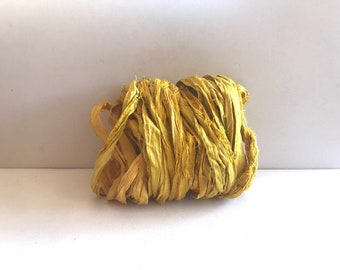 Silk Sari Ribbon - Recycled Sari Silk Ribbon - Goldenrod, 10 Yards Journaling Ribbon