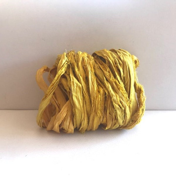 Silk Sari Ribbon - Recycled Sari Silk Ribbon - Goldenrod, 10 Yards Journaling Ribbon