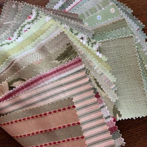 Vintage Fabric Samples - Fabric Swatches, Shades of Green - Ephemera, Journaling Supply