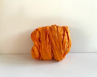 Silk Sari Ribbon - Recycled Sari Silk Ribbon - Tangerine Orange, 10 Yards Sari Ribbon