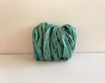 Recycled Sari Silk Ribbon - Silk Sari Ribbon - Light Teal, 10 Yards Journaling Ribbon