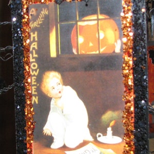 ハロウィーンのヴィンテージポストカード画像ツリーオーナメント（画像は異なる場合があります） - リボンハンガーに約4インチx2.5インチ、すぐに発送可能