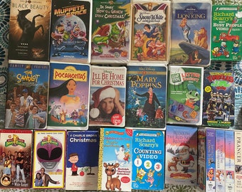 Vintage VHS Cassette Tapes Kids Family Movies Disney Classics Animated Cartoons Mary Poppins, Pocahontas, Snow White, TMNT, Christmas