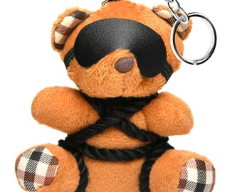 BDSM Kinky Teddy Bear Keychain Blindfold Faux Silk Rope Shibeari - Party Favor Bachelor Bachelorette Gag Gift Adult Mature Bondage