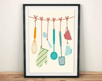 Kitchen Decor Kitchen Utensils Kitchen Tools Kitchen Wall Art Digital Print Home Decoration Retro Design Graphic Design