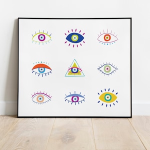 Evil Eye Print, Evil Eye Colorful Print, Talisman, Boho Print, Wall Decor, Wall Art Print, Printable Art, Digital Print, Minimal Design Art