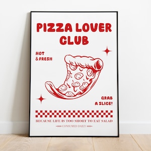 Retro Pizza Print, Pizza Lover Club Print, Kitchen Pizza Print, Italian Food Poster, Pizza Wall Art, Pizza Artwork, Kitchen Wall Art