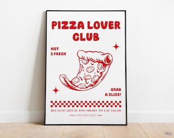 Retro Pizza Lover Club Print, Kitchen Wall Art (Digital Download)