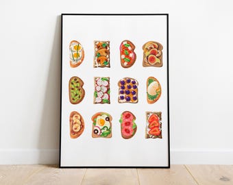 Brunch Toast Art Print, Kitchen Foodie Decor (Digital Download)