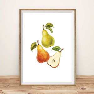 Pear Print, Pear Decor Print, Pear Wall Art, Pear Watercolor Print, Kitchen Print Art, Kitchen Decor, Digital Download, Digital Print