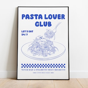 Retro Pasta Print, Pasta Lover Club Print, Kitchen Pasta Print, Italian Food Poster, Pasta Wall Art, Pasta Artwork, Kitchen Wall Art