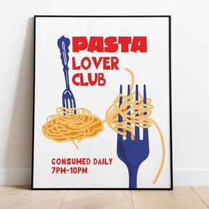 Pasta Illustration Print, Pasta Lover Club Print, Kitchen Pasta Print, Italian Food Poster, Pasta Wall Art, Pasta Artwork, Kitchen Wall Art