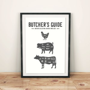 Butcher Cuts Butcher Chart Butcher Diagram Butcher Guide Butcher&#39;s Selection Meat Cuts Print Kitchen Print Kitchen Art Print Food Poster