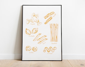 Pasta Types Illustration, Italian Kitchen Wall Art (Digital Download)