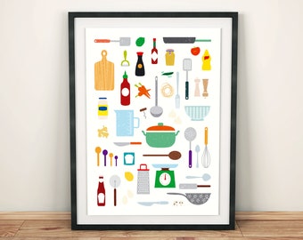 Kitchen Decor Kitchen Utensils Kitchen Tools Kitchen Condiments Kitchen Wall Art Digital Print Home Decoration Retro Design Graphic Design