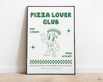 Retro Pizza Lover Club Print, Kitchen Wall Art (Digital Download)