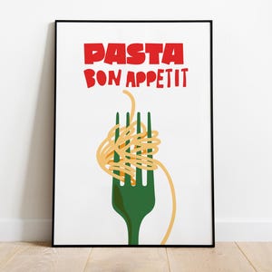 Pasta Wall Art, Pasta Art Print, Foodie Print, Pasta Illustration, Kitchen Pasta Print, Italian Food Poster, Pasta Wall Art, Digital Print