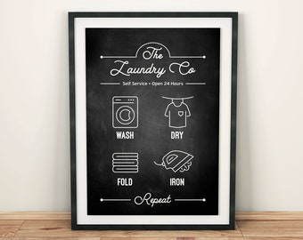 Wash Dry Fold Repeat Laundry Room Print, Modern Farmhouse Decor (Digital Download)