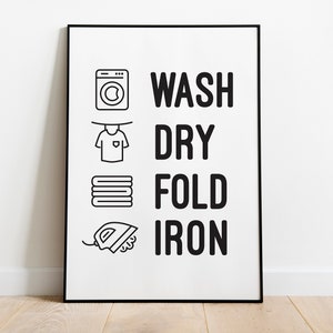 Wash Dry Fold Iron, Laundry Room Decor, Laundry Sign, Laundry Print, Laundry Poster, Printable Wall Art, Home Decoration, Printable Art