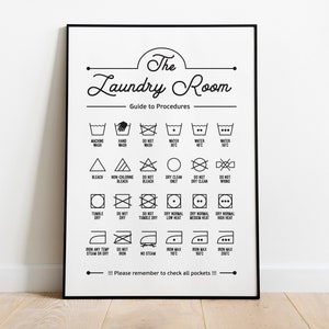 Laundry Guide To Procedures Laundry Room Decor Laundry Sign Laundry Poster Laundry Symbols Laundry Print Home Decoration Printable Art