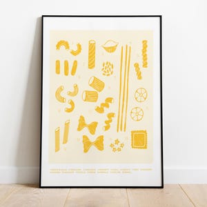 Pasta Illustration, Pasta Types, Kitchen Pasta Print, Italian Food Poster, Pasta Wall Art, Pasta Artwork, Kitchen Wall Art, Digital Download