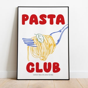 Pasta Illustration Print, Pasta Club Print, Kitchen Pasta Print, Italian Food Poster, Pasta Wall Art, Pasta Artwork, Kitchen Wall Art