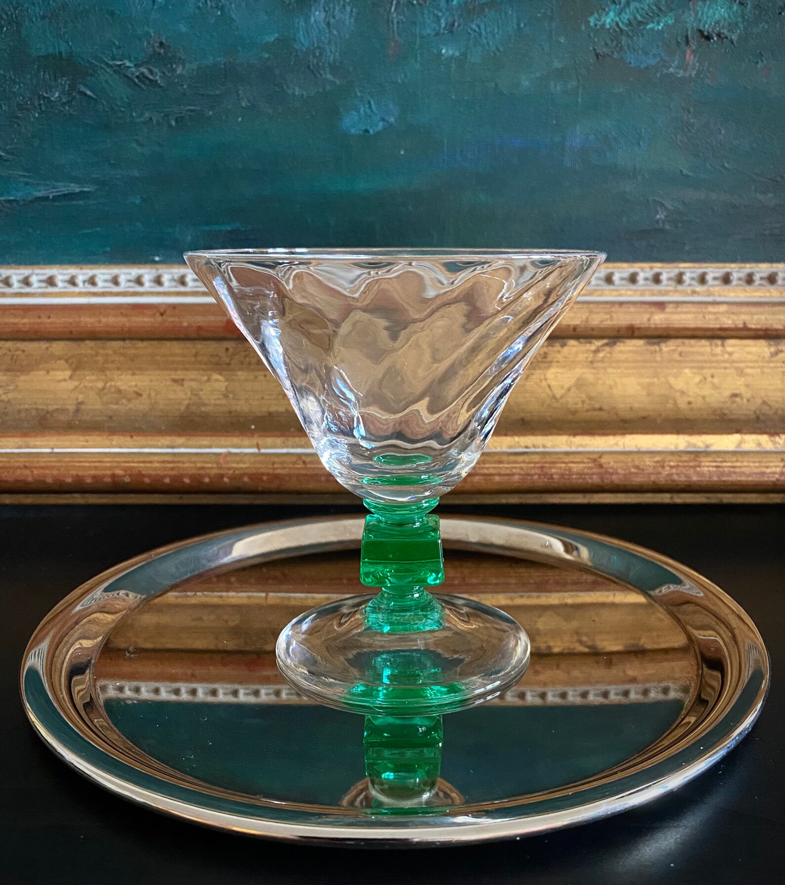 Set of 6 EMERALD GREEN Ice Cube Stem Cocktail Martini Glasses Etsy