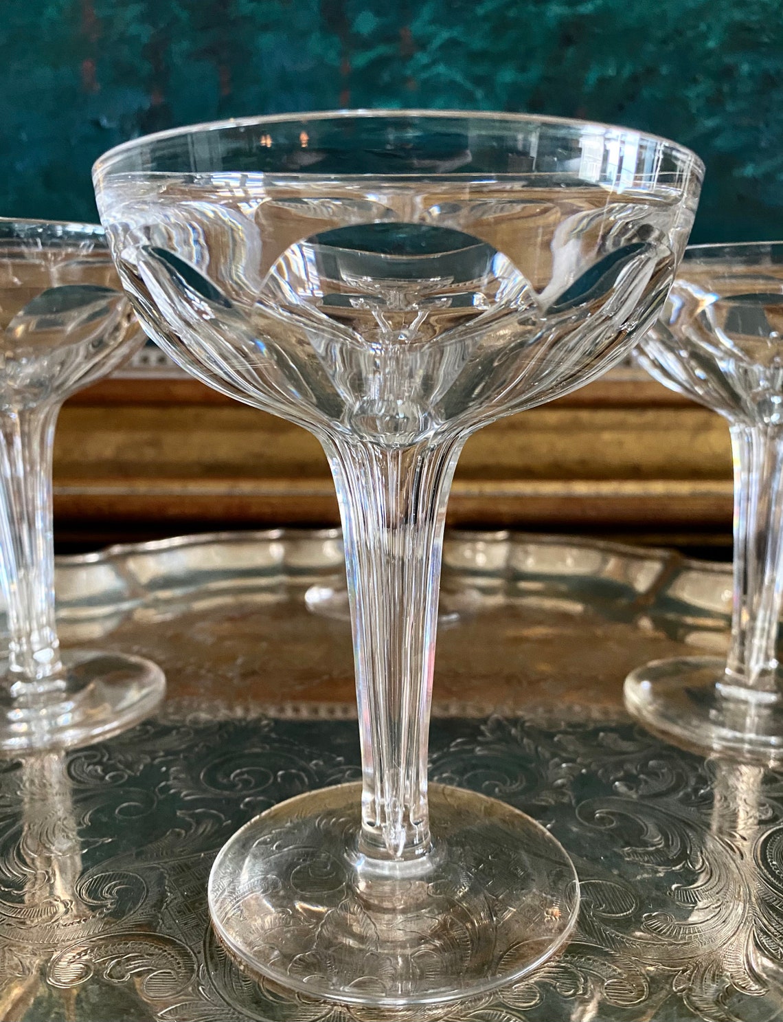 Set Of 4 Edwardian Hollow Stem Champagne Coupe Glasses Etsy