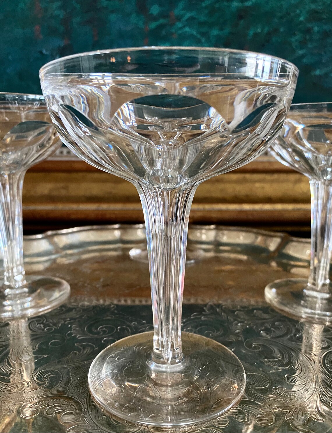 Set of 4 Edwardian Hollow Stem Champagne Coupe Glasses Etsy