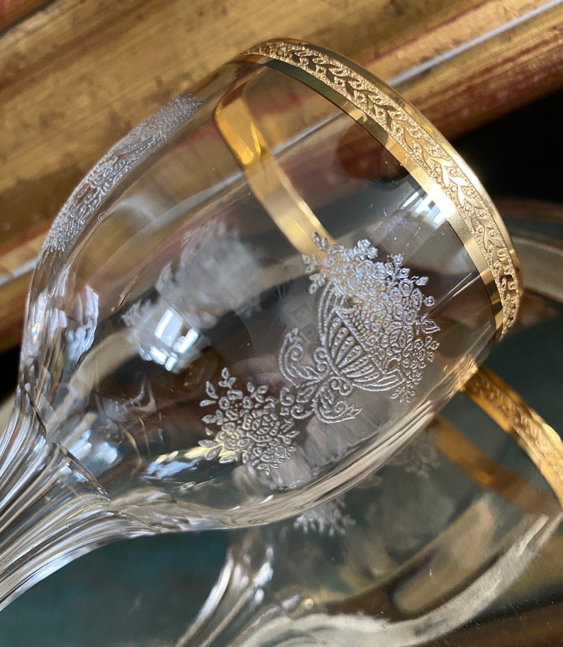 Set of 2 Etched Gold Encrusted Hollow Stem Champagne Glasses Etsy