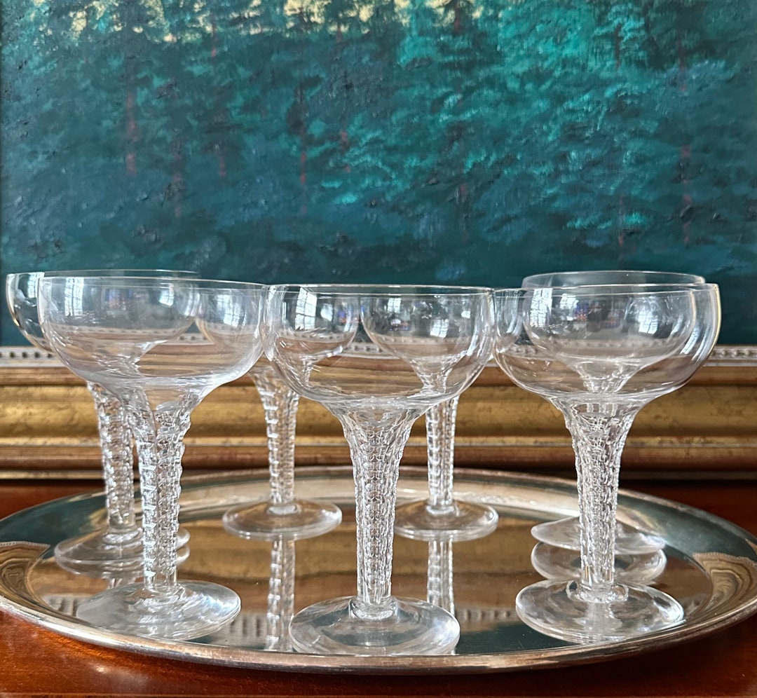 7 Midcentury Hollow Stem Champagne Coupe Glasses Glossy Cut Etsy