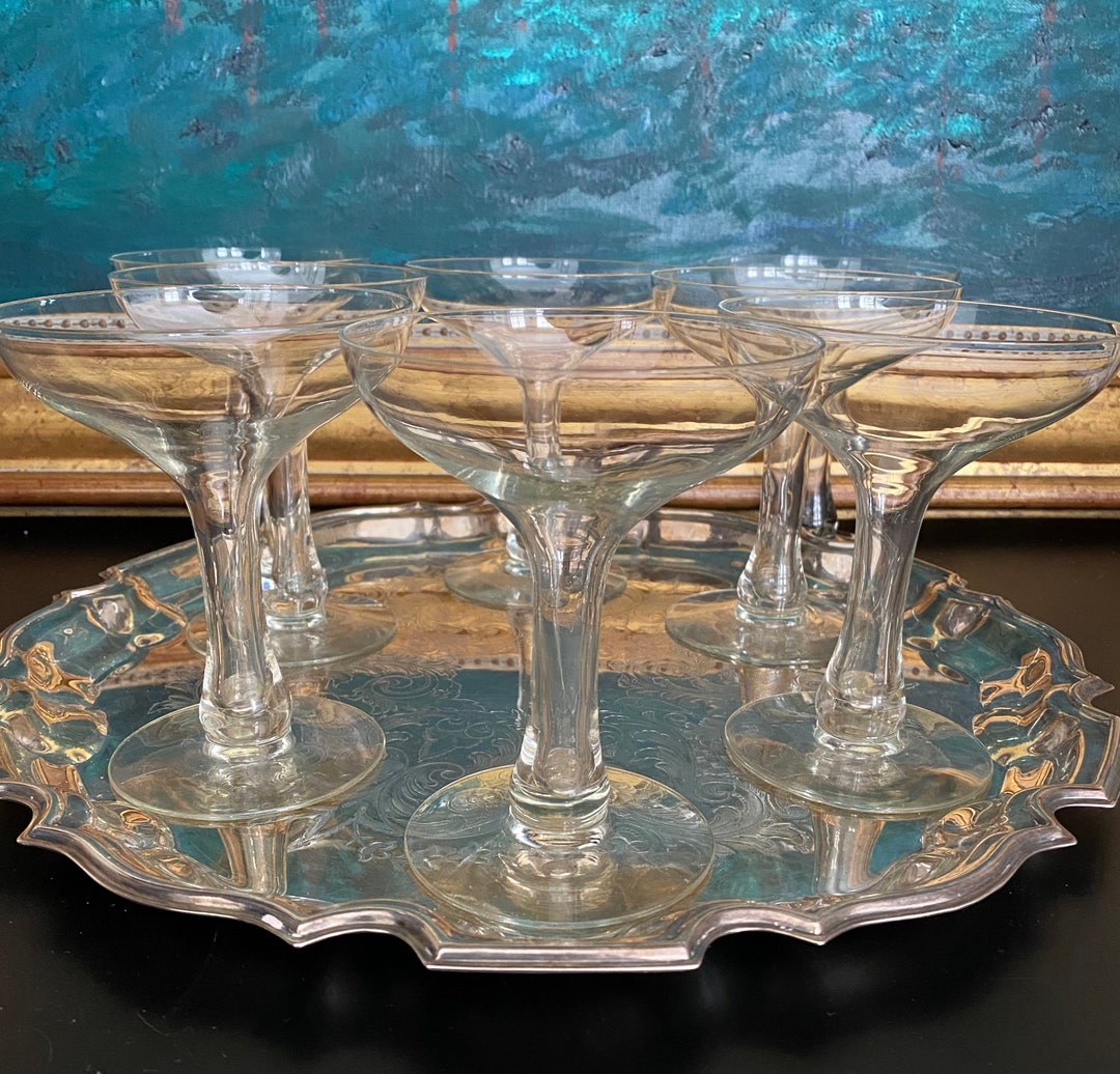 Midcentury Hollow Stem Champagne Coupe Glasses Set No. 237 Set of 6 Coupes for the Modern