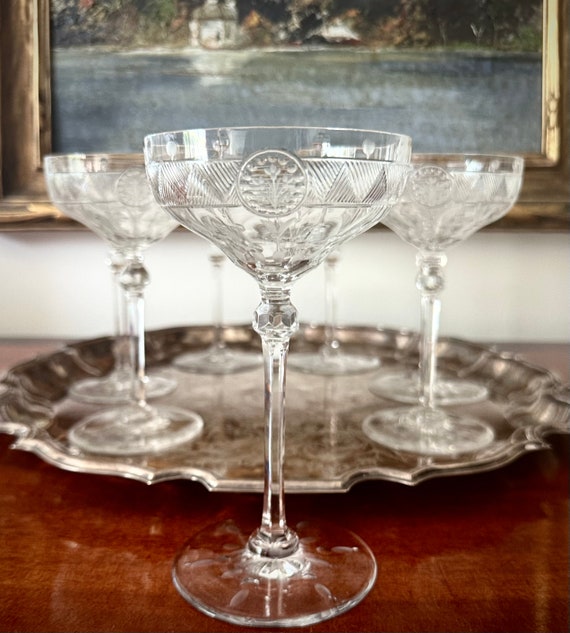 Set of 7 Magnificent Swedish Champagne Hollow Stem Glasses KOSTA BODA Thin  Stem, Cut Foot Absolutely Superb 